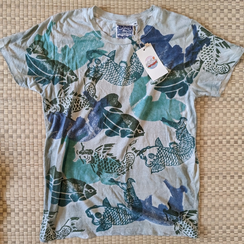NWT RARE Jungmaven Koi Fish Lorel T-shirt Hemp Cotton Women's Size M Made in USA